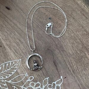 Sterling Silver Buddha Necklace, Circle Pendant, Yoga Necklace